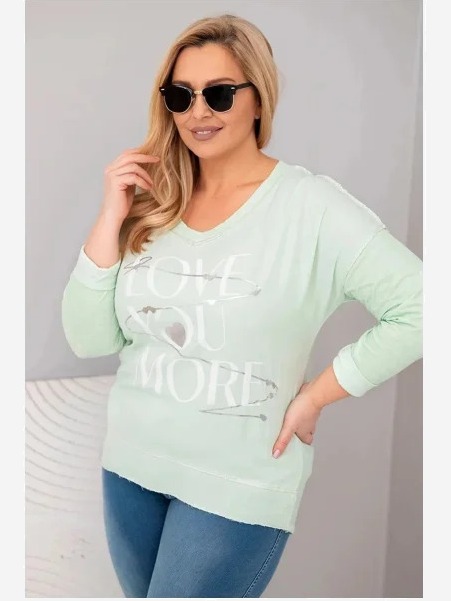 Dámska blúzka Plus Size s nápisom Love You More mentolová