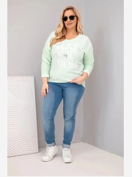 Dámska blúzka Plus Size s nápisom Love You More mentolová