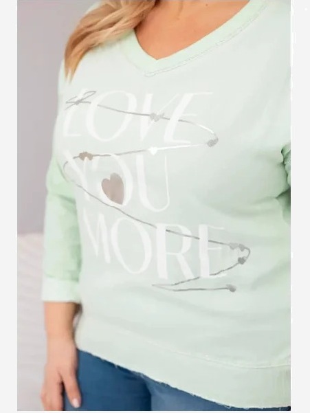 Dámska blúzka Plus Size s nápisom Love You More mentolová