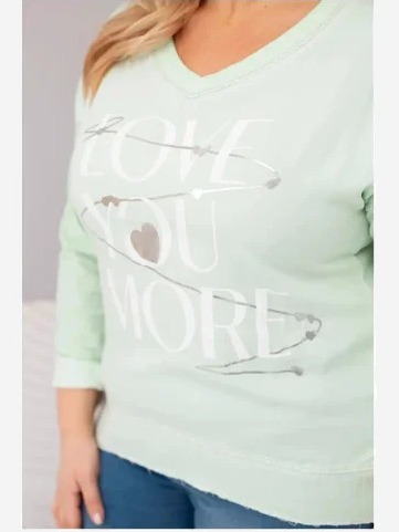 Dámska blúzka Plus Size s nápisom Love You More mentolová