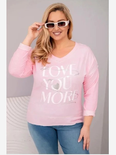 Dámska blúzka Plus Size s nápisom Love You More svetloružová