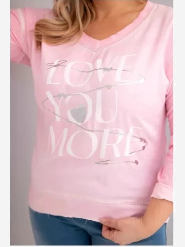 Dámska blúzka Plus Size s nápisom Love You More svetloružová