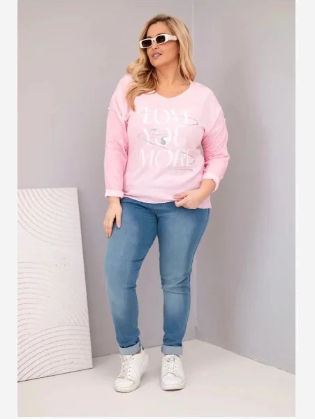 Dámska blúzka Plus Size s nápisom Love You More svetloružová