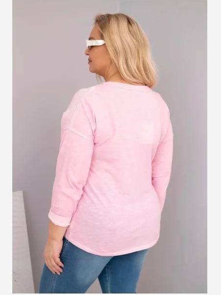 Dámska blúzka Plus Size s nápisom Love You More svetloružová