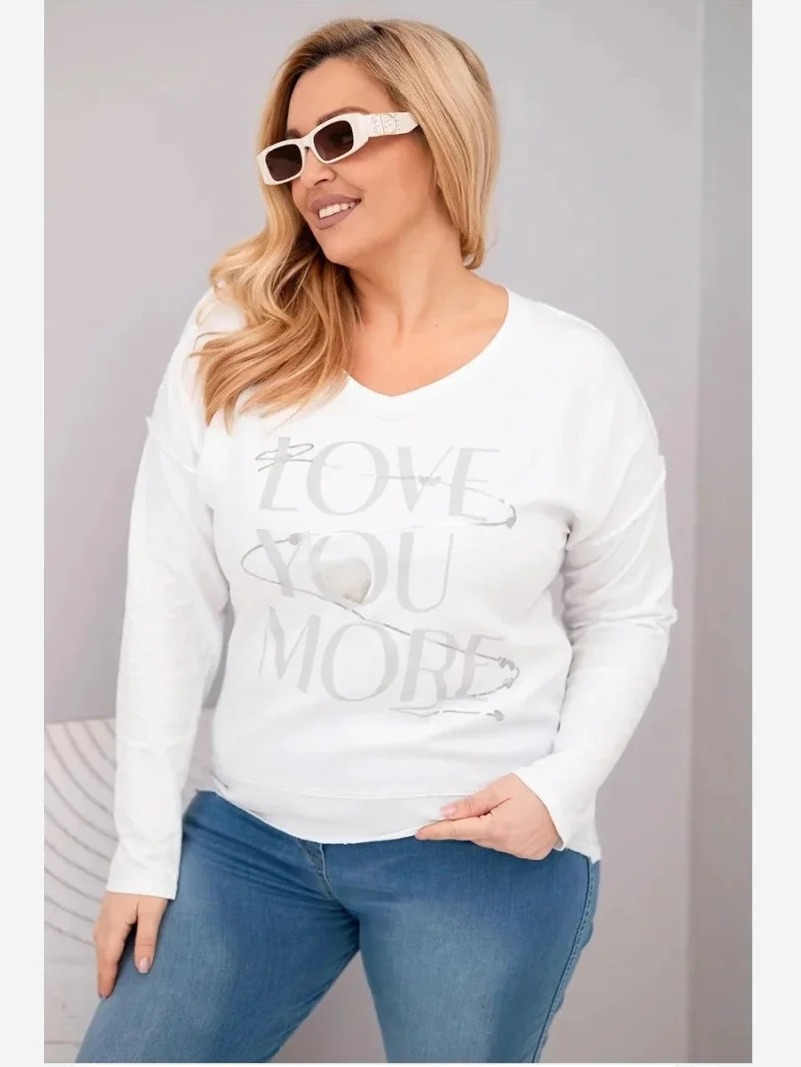 Dámska blúzka Plus Size s potlačou Love You More biela