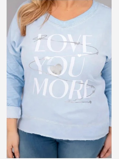 Dámska blúzka Plus Size so zničeným efektom s nápisom Love You More modrá