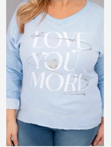 Dámska blúzka Plus Size so zničeným efektom s nápisom Love You More modrá