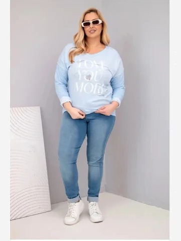 Dámska blúzka Plus Size so zničeným efektom s nápisom Love You More modrá