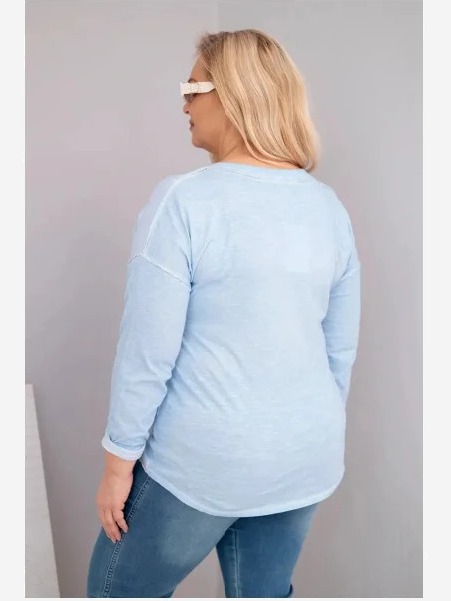 Dámska blúzka Plus Size so zničeným efektom s nápisom Love You More modrá