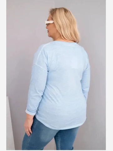 Dámska blúzka Plus Size so zničeným efektom s nápisom Love You More modrá