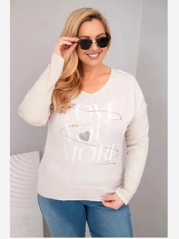Dámska blúzka Plus Size s nápisom Love You More béžová