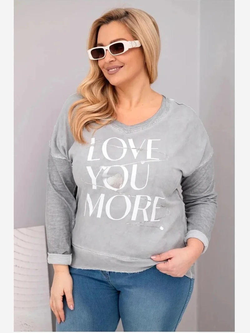 Dámska blúzka Plus Size s potlačou Love You More šedá