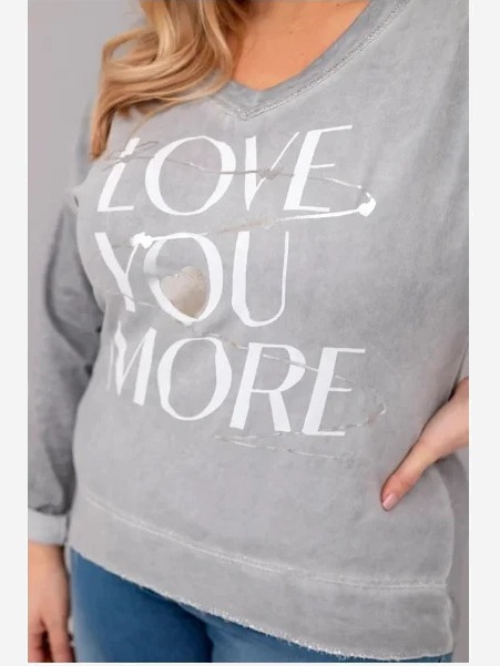 Dámska blúzka Plus Size s potlačou Love You More šedá