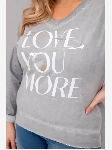 Dámska blúzka Plus Size s potlačou Love You More šedá