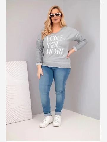 Dámska blúzka Plus Size s potlačou Love You More šedá