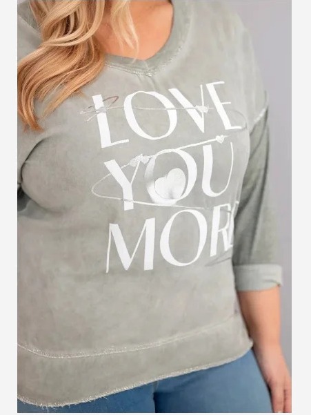 Dámska blúzka Plus Size s potlačou Love You More khaki