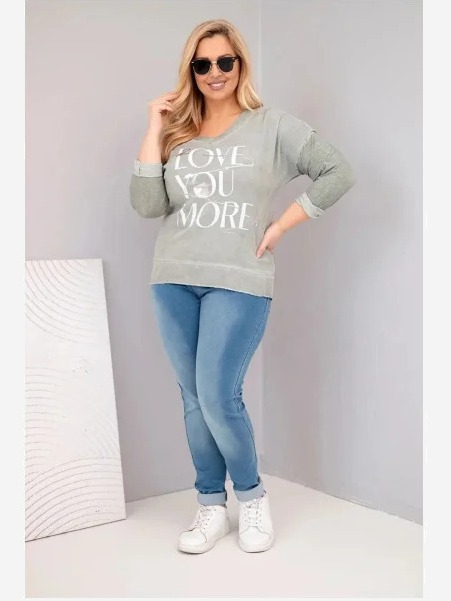 Dámska blúzka Plus Size s potlačou Love You More khaki