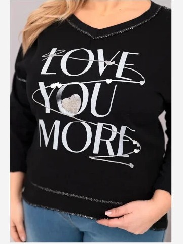 Dámska blúzka Plus Size s nápisom Love You More pretrhnutá čierna