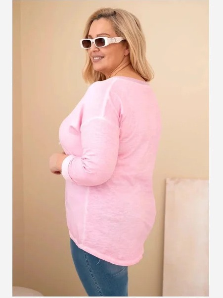 Dámska blúzka Plus Size s potlačou a perlami svetloružová