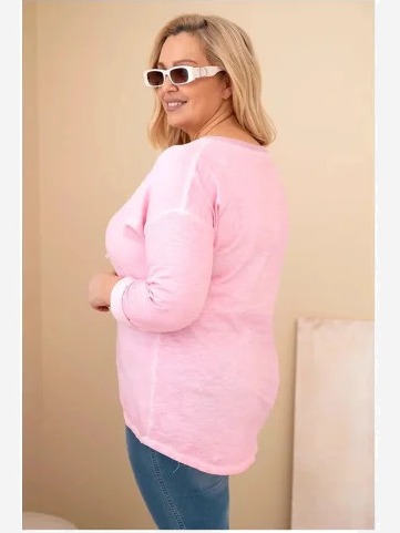Dámska blúzka Plus Size s potlačou a perlami svetloružová
