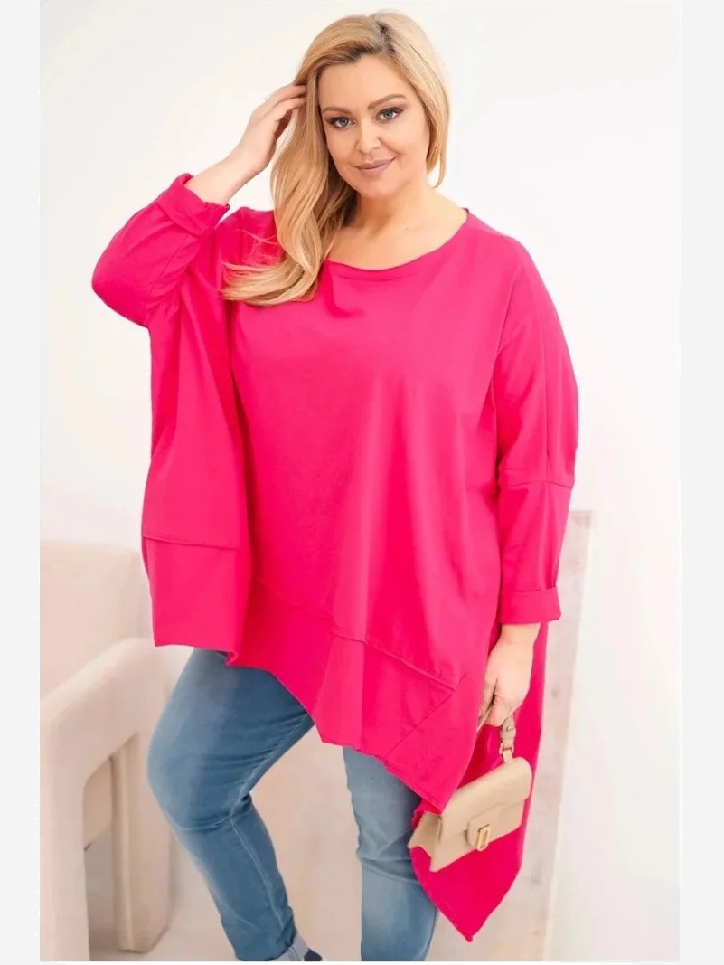 Dámska tunika Plus Size z bavlny s asymetrickým spodkom fuksia