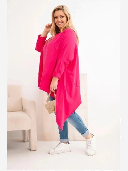 Dámska tunika Plus Size z bavlny s asymetrickým spodkom fuksia