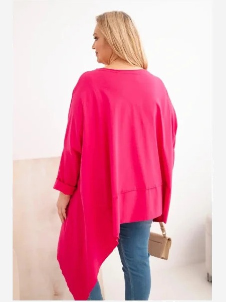 Dámska tunika Plus Size z bavlny s asymetrickým spodkom fuksia