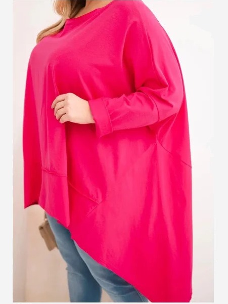 Dámska tunika Plus Size z bavlny s asymetrickým spodkom fuksia
