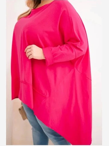 Dámska tunika Plus Size z bavlny s asymetrickým spodkom fuksia
