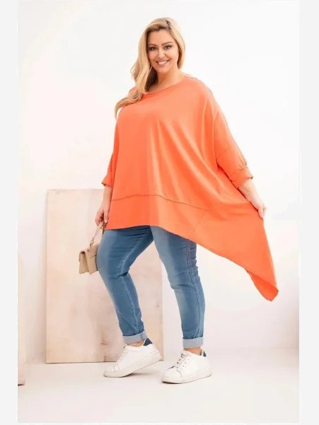 Tunika dámska Plus Size z bavlny s asymetrickým spodkom marhuľová