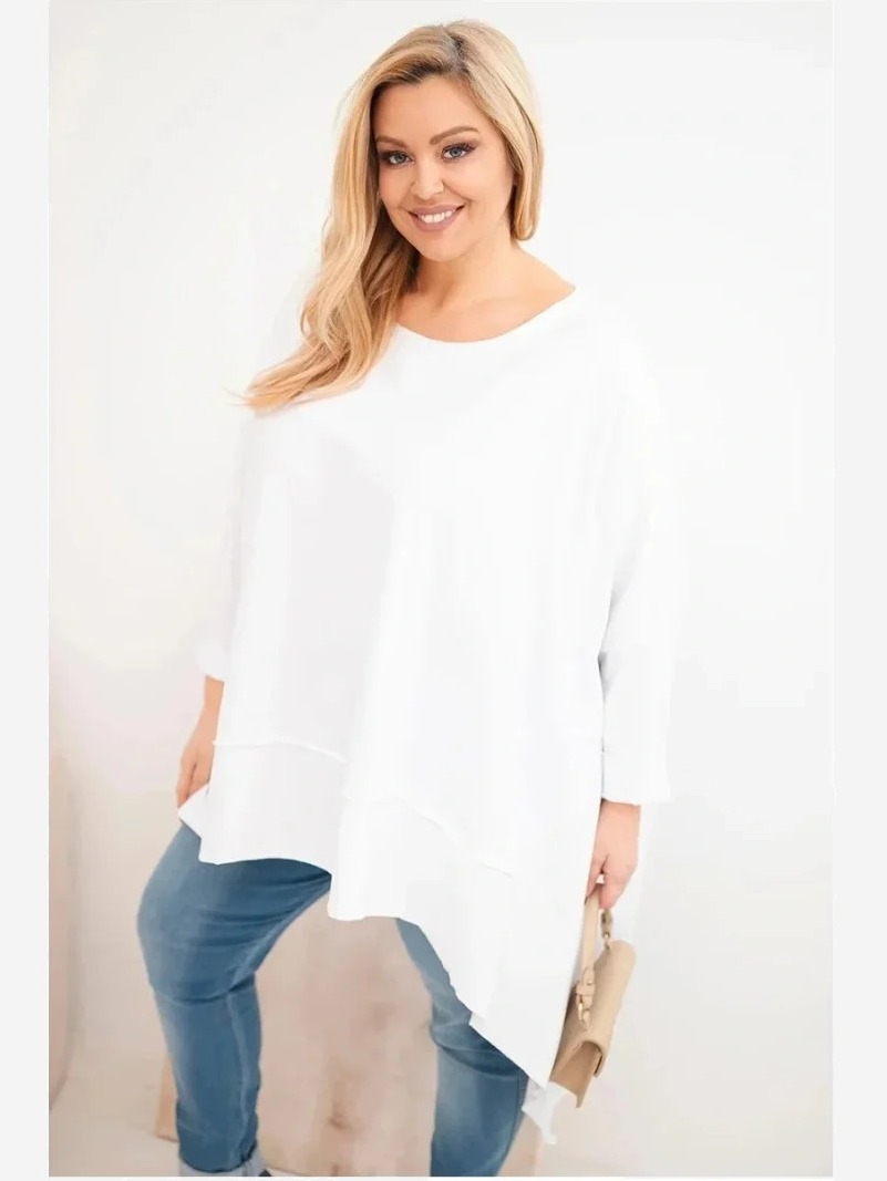 Dámska tunika Plus Size z bavlny s asymetrickým spodkom biela