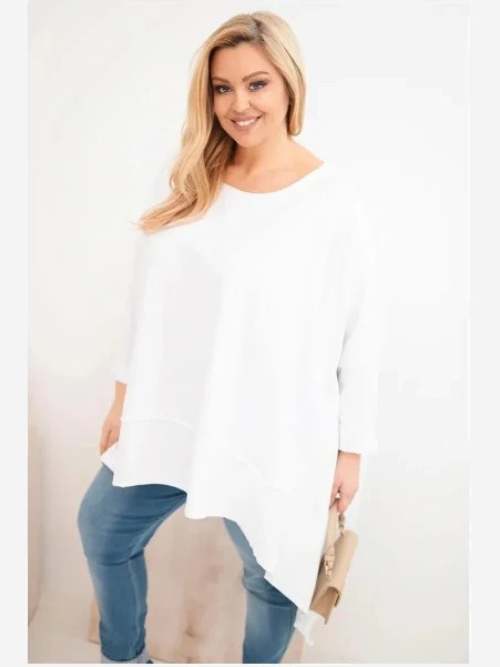 Dámska tunika Plus Size z bavlny s asymetrickým spodkom biela
