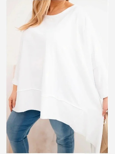 Dámska tunika Plus Size z bavlny s asymetrickým spodkom biela