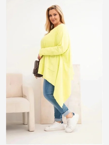 Dámska tunika Plus Size z bavlny s asymetrickým spodkom jasno pistáciová