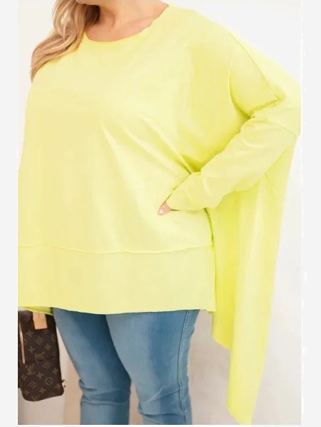 Dámska tunika Plus Size z bavlny s asymetrickým spodkom jasno pistáciová