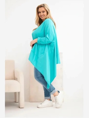 Dámska tunika Plus Size z bavlny s asymetrickým spodkom tyrkysová