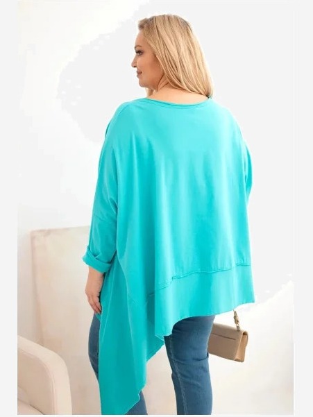 Dámska tunika Plus Size z bavlny s asymetrickým spodkom tyrkysová