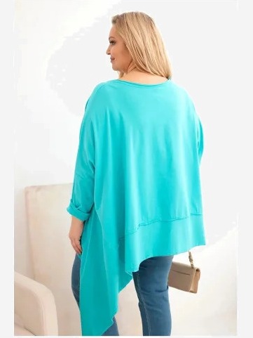 Dámska tunika Plus Size z bavlny s asymetrickým spodkom tyrkysová