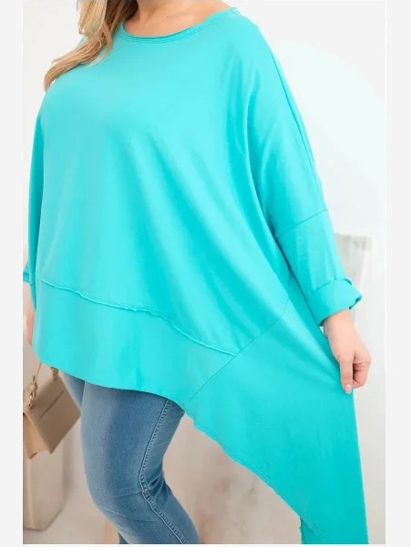 Dámska tunika Plus Size z bavlny s asymetrickým spodkom tyrkysová