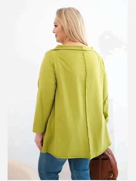 Dámska bavlnená blúzka Plus Size asymetrická s prehnutým rukávom olivová