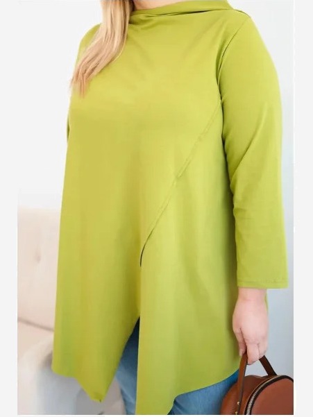 Dámska bavlnená blúzka Plus Size asymetrická s prehnutým rukávom olivová