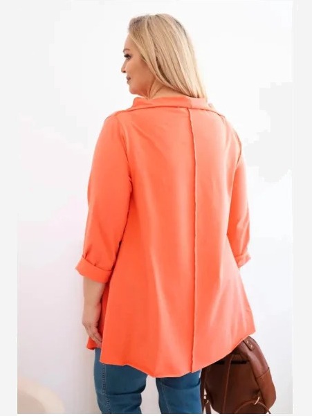 Dámska bavlnená blúzka Plus Size asymetrická s vyhrnutým rukávom marhuľová