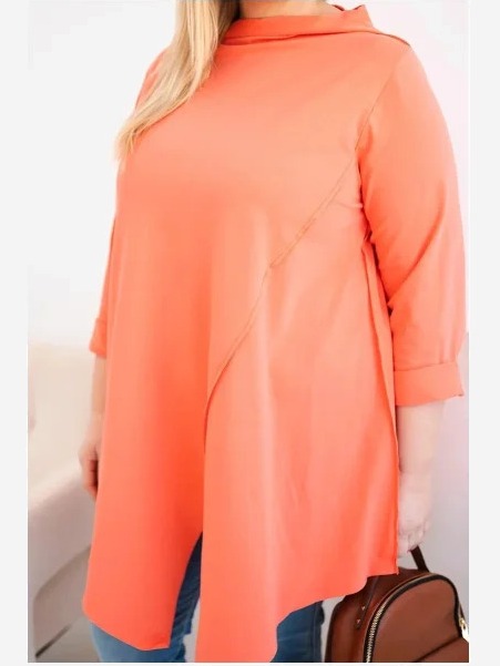 Dámska bavlnená blúzka Plus Size asymetrická s vyhrnutým rukávom marhuľová
