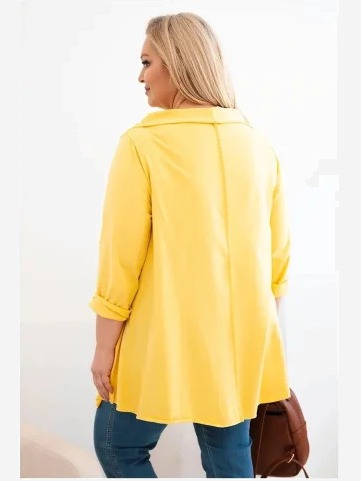 Dámska bavlnená blúzka Plus Size asymetrická s vyhrnutým rukávom žltá