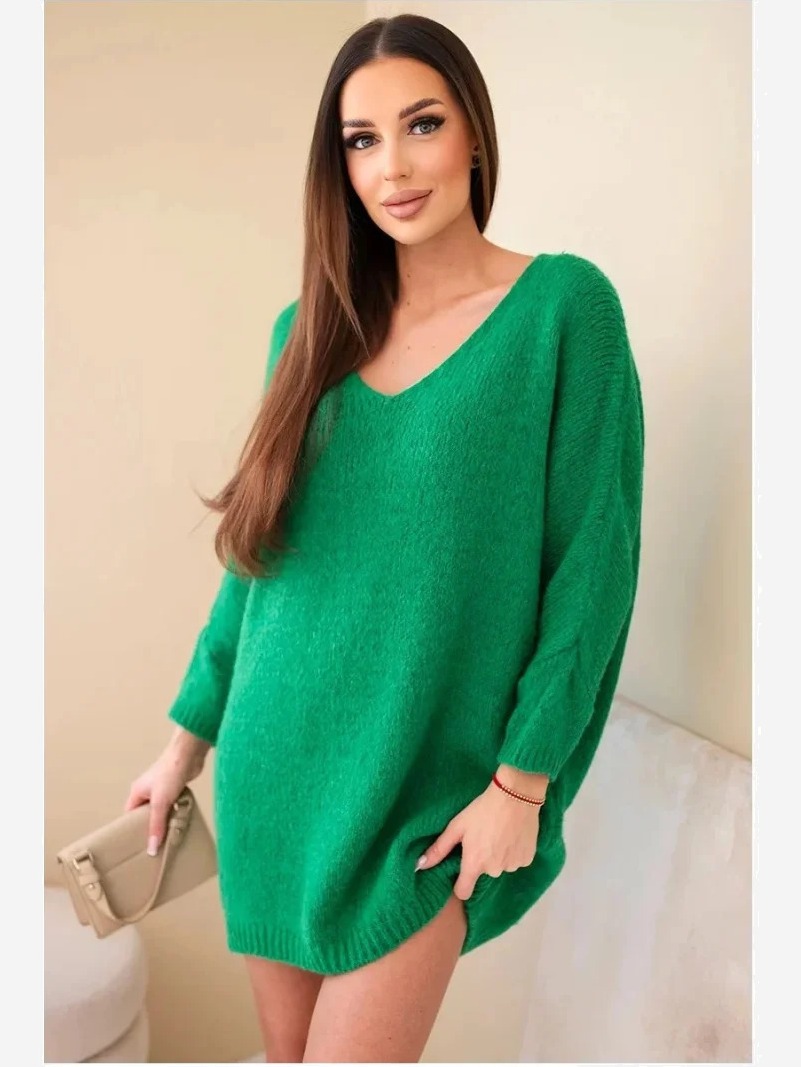 Dámska sukňa Plus Size vlněná s výstrihom do V zelená