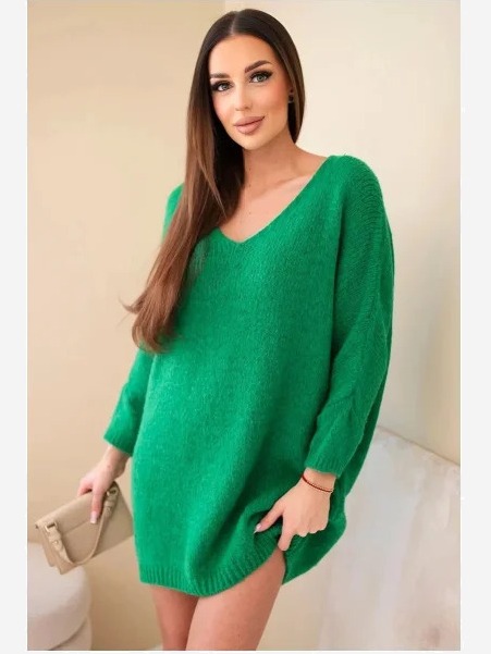 Dámska sukňa Plus Size vlněná s výstrihom do V zelená