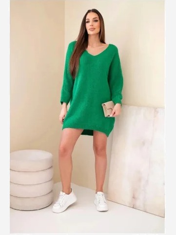 Dámska sukňa Plus Size vlněná s výstrihom do V zelená