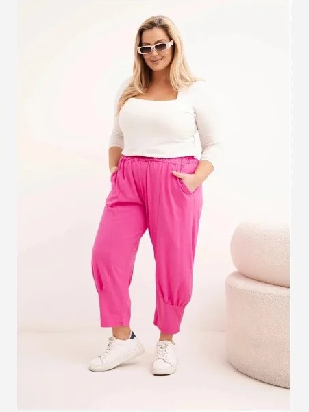 Dámske nohavice Plus Size s nízkym krokom a gumičkou v páse ružové