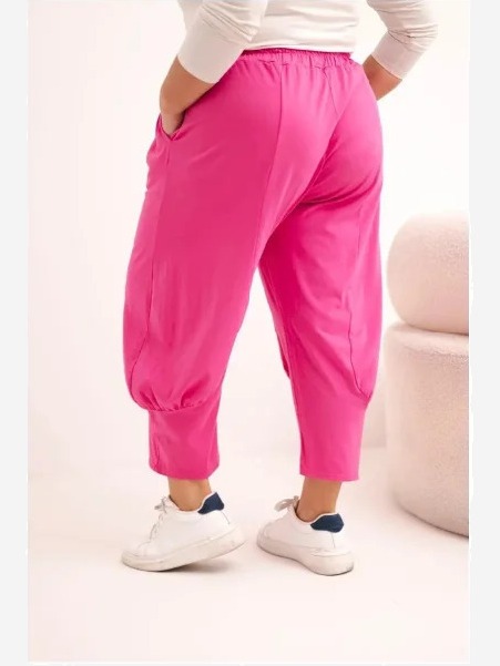 Dámske nohavice Plus Size s nízkym krokom a gumičkou v páse ružové