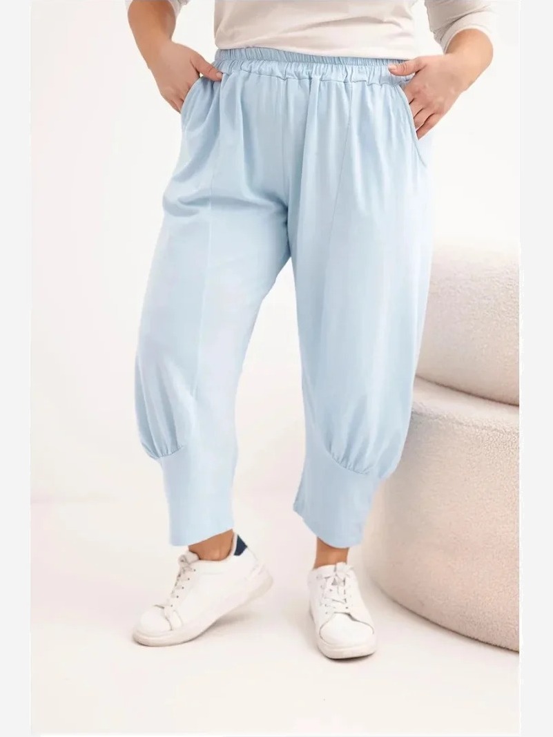 Dámske nohavice Plus Size s nízkym krokom a gumou v páse modré